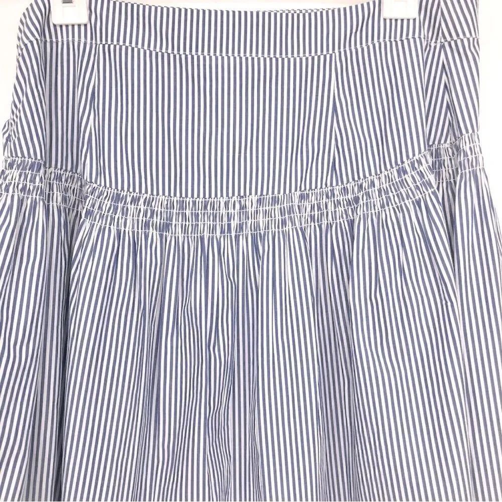 Gap Blue White Pinstripe Smock Waist Nautical Cotton Midi Skirt - Picture 12 of 16